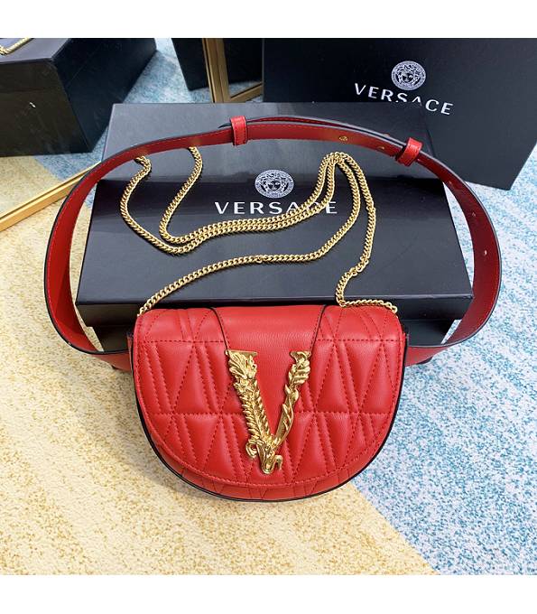 Versace Virtus Red Original Quilted Leather Golden Metal Belt Bag