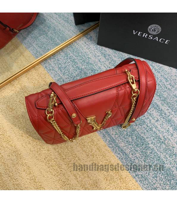 Versace Virtus Red Original Quilted Leather Golden Metal Shoulder Bag-2
