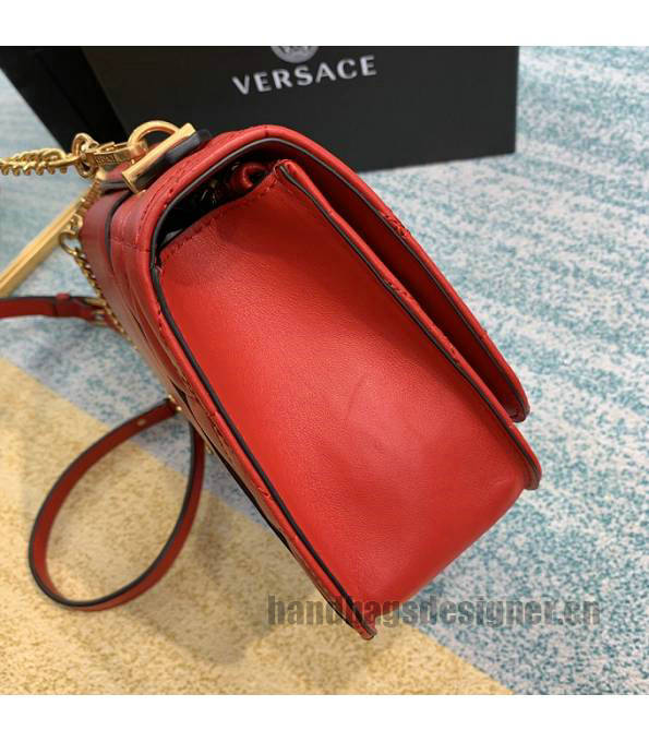 Versace Virtus Red Original Quilted Leather Golden Metal Shoulder Bag-4