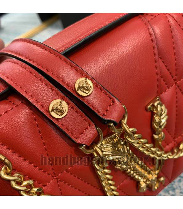 Versace Virtus Red Original Quilted Leather Golden Metal Shoulder Bag-5