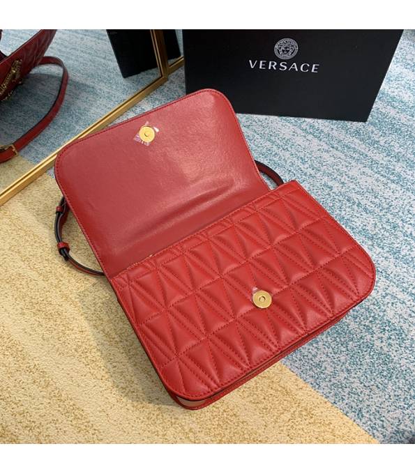 Versace Virtus Red Original Quilted Leather Golden Metal Shoulder Bag-6