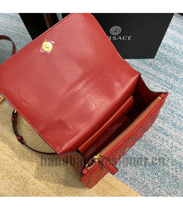Versace Virtus Red Original Quilted Leather Golden Metal Shoulder Bag-7