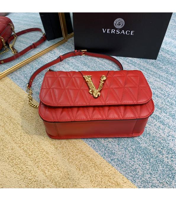 Versace Virtus Red Original Quilted Leather Golden Metal Shoulder Bag-8