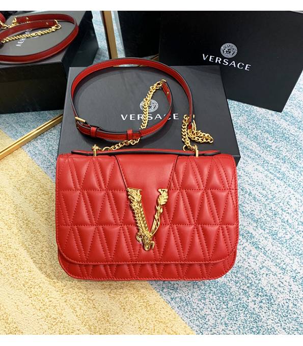 Versace Virtus Red Original Quilted Leather Golden Metal Shoulder Bag