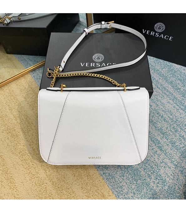 Versace Virtus White Original Plain Veins Leather Golden Metal Shoulder Bag-1