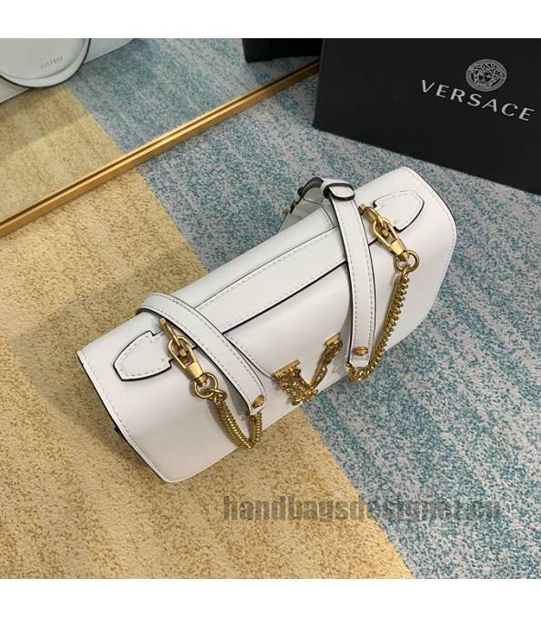 Versace Virtus White Original Plain Veins Leather Golden Metal Shoulder Bag-2