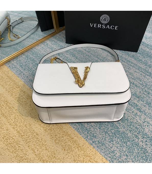 Versace Virtus White Original Plain Veins Leather Golden Metal Shoulder Bag-8
