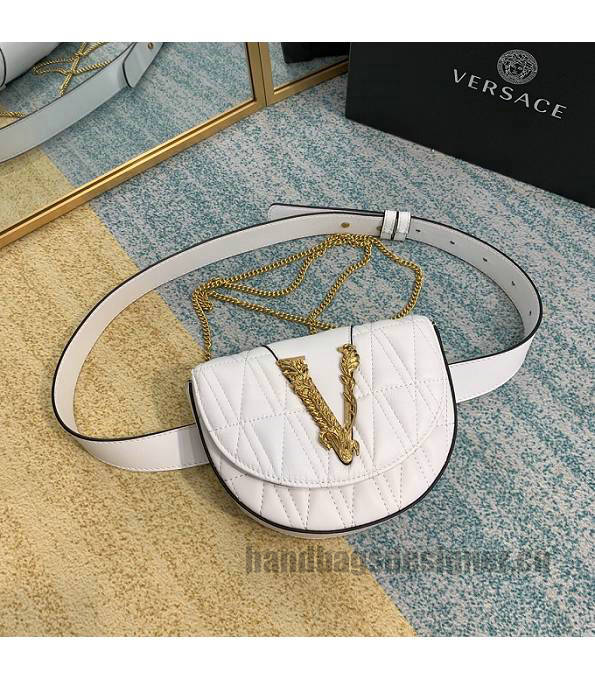Versace Virtus White Original Quilted Leather Golden Metal Belt Bag-2