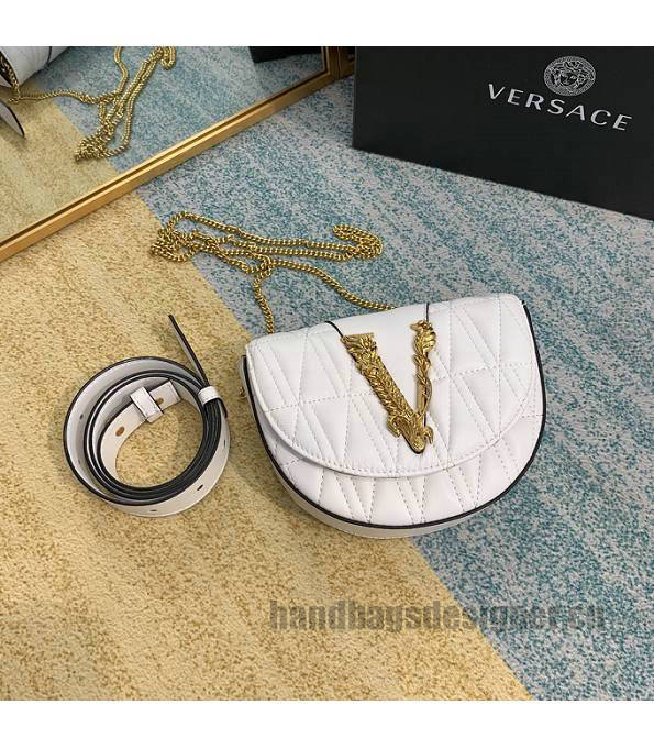 Versace Virtus White Original Quilted Leather Golden Metal Belt Bag-4
