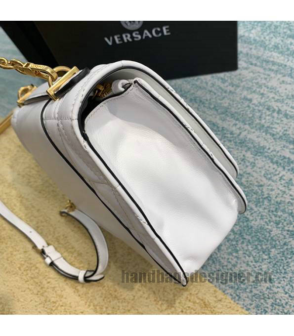 Versace Virtus White Original Quilted Leather Golden Metal Shoulder Bag-4