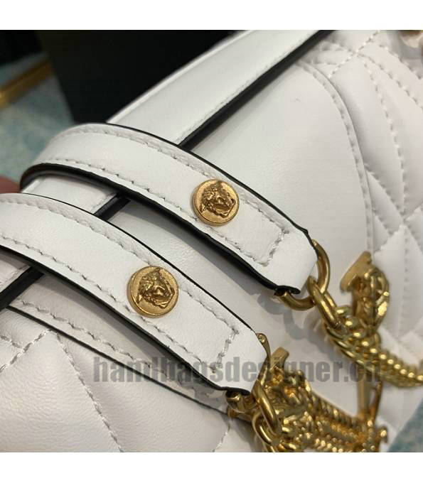 Versace Virtus White Original Quilted Leather Golden Metal Shoulder Bag-5