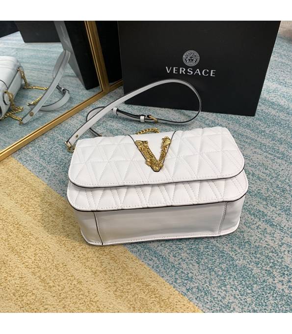 Versace Virtus White Original Quilted Leather Golden Metal Shoulder Bag-8