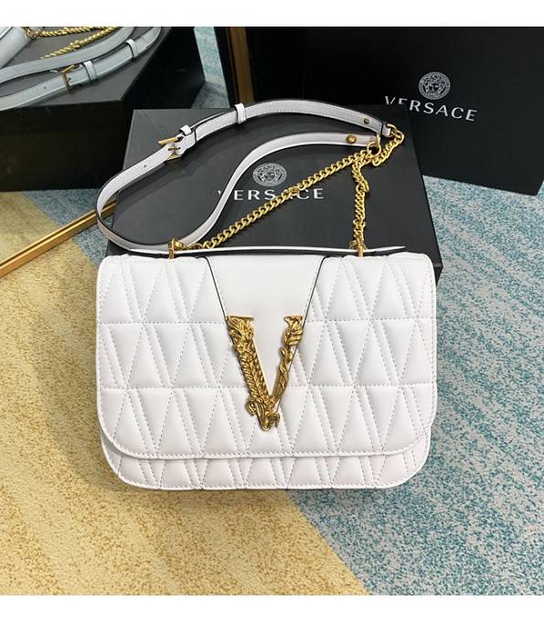 Versace Virtus White Original Quilted Leather Golden Metal Shoulder Bag