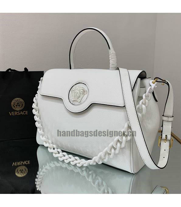 Versace White Original Leather La Medusa Large Handbag-3