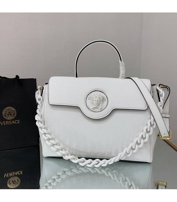 Versace White Original Leather La Medusa Large Handbag