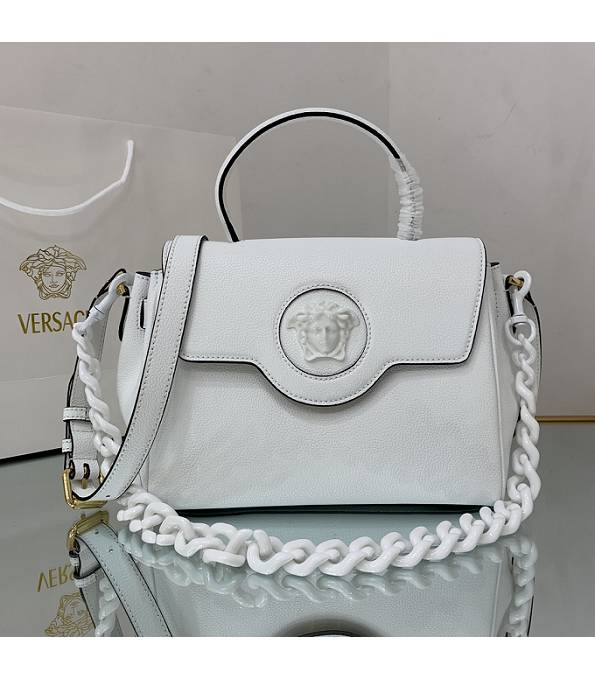 Versace White Original Leather La Medusa Medium Handbag-1