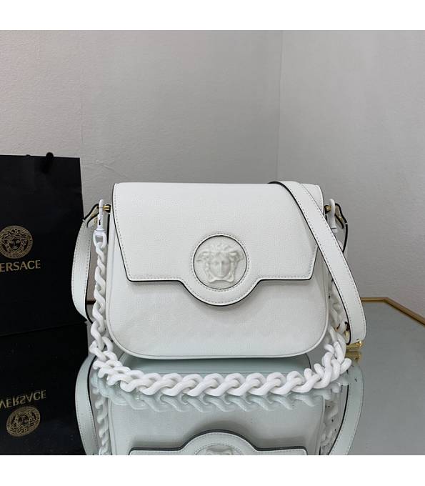 Versace White Original Leather La Medusa Medium Shoulder Bag