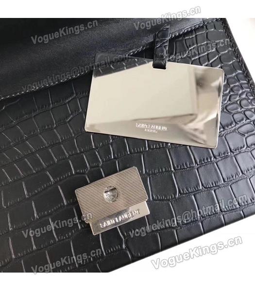 YSL Babylone Black Croc Veins Calfskin Leather 23cm Satchel Bag-3