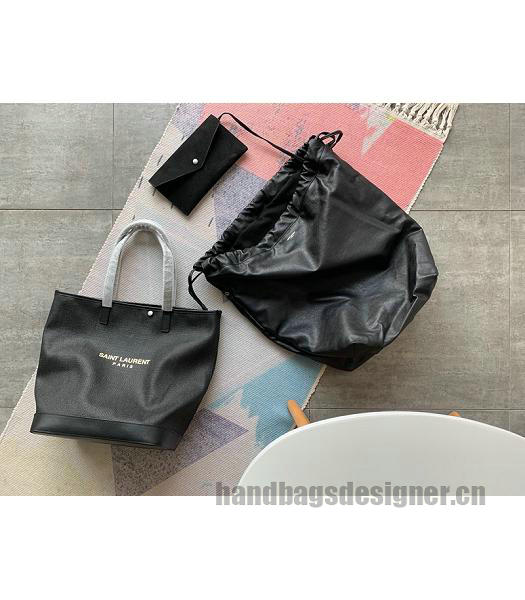 YSL Black Canvas With Original Leather Shopping Bag-2
