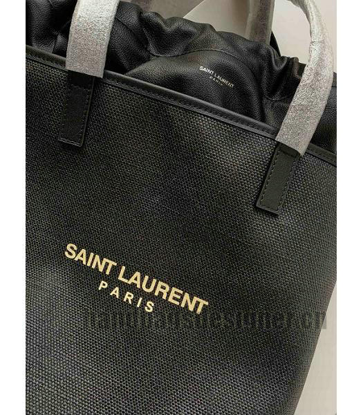 YSL Black Canvas With Original Leather Shopping Bag-5