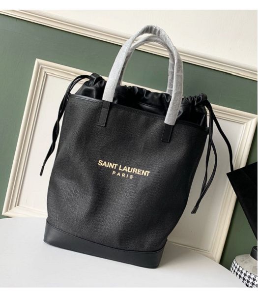 YSL Black Canvas With Original Leather Shopping Bag