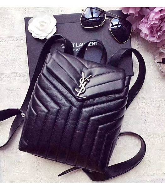 YSL Black Matelasse Calfskin Leather Backpack