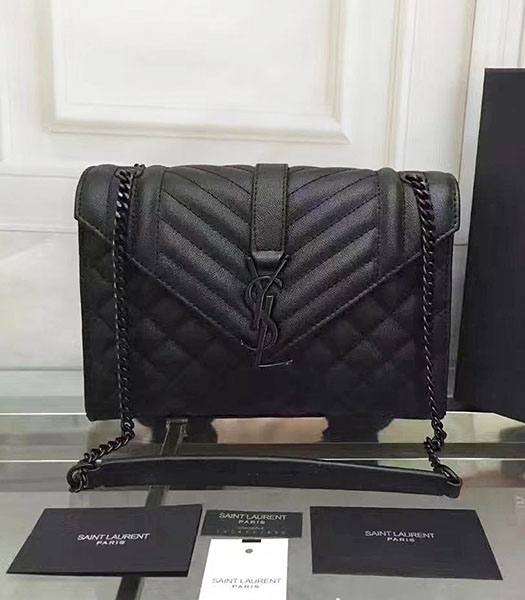 YSL Black Origianl Caviar With Matelasse Leather Black Chains 24cm Envelope Bag