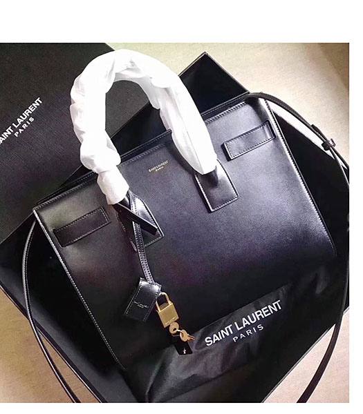 YSL Black Origianl Cross Veins Calfskin Leather 32cm Tote Bag