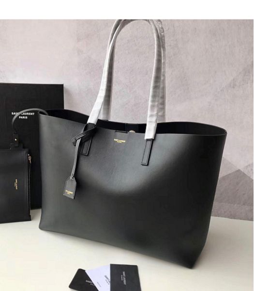 YSL Black Original Grain Veins Leather Large Shopping Bag