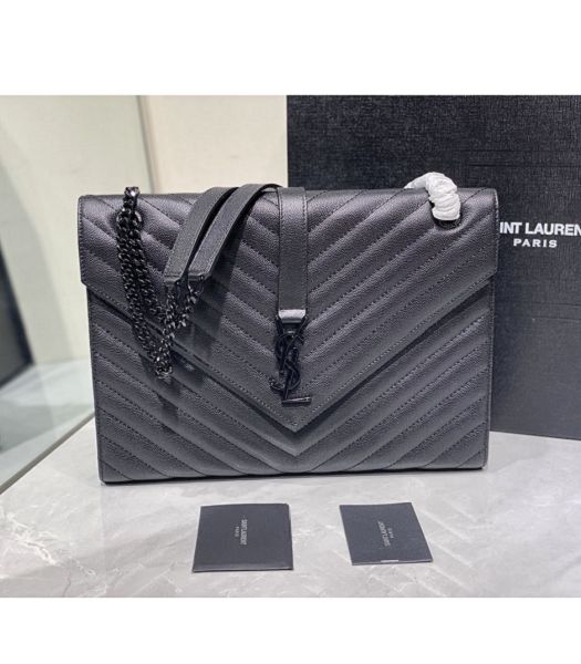YSL Black Original Matelasse Embossed Caviar Leather Black Metal Large Envelope Bag