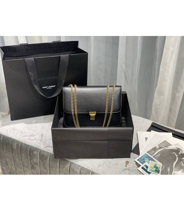 YSL Black Original Plain Veins Calfskin Leather Golden Metal Tuc Box Shoulder Bag