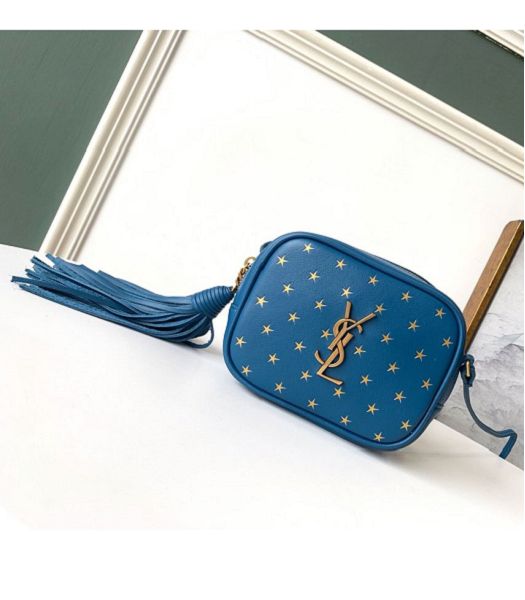 YSL Blogger Star Blue Original Real Leather Tassel Camera Bag