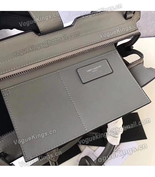 YSL Cabas Grey Origianl Plain Veins Leather Black Metal 30cm Tote Bag-5