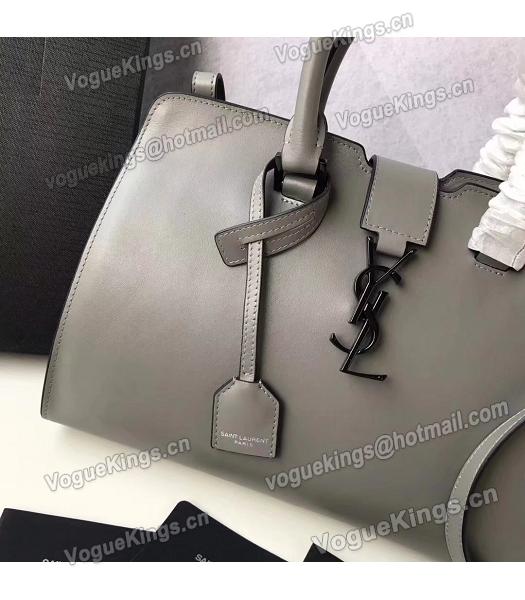 YSL Cabas Grey Origianl Plain Veins Leather Black Metal 30cm Tote Bag-6