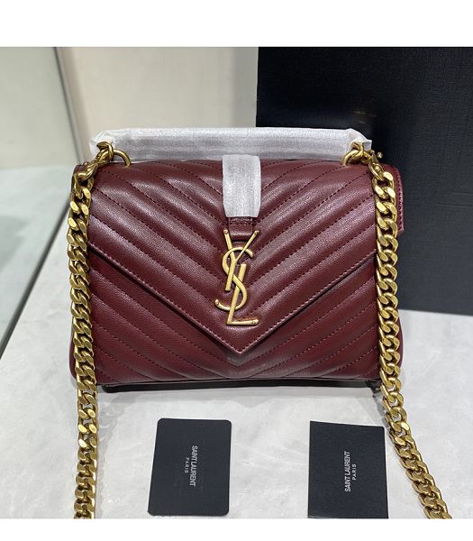 YSL College Dark Red Original Chevron Lambskin Golden Metal Medium Top Handle Bag