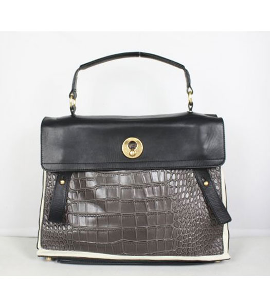 YSL Grey Croc Leather with Black Tote Bag