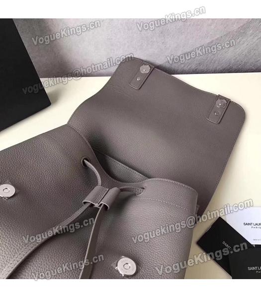 YSL Grey Litchi Veins Calfskin Leather Backpack-5