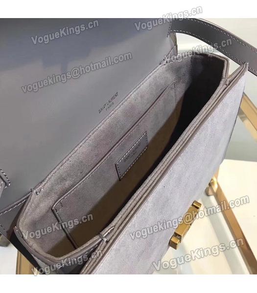 YSL Hight School Bellechasse Grey Calfskin With Scrub Deerskin Golden Buckle 24cm Shoulder Bag-4