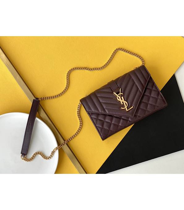 YSL Jujube Red Original Matelasse Embossed Caviar Leather Golden Metal Small Envelope Bag