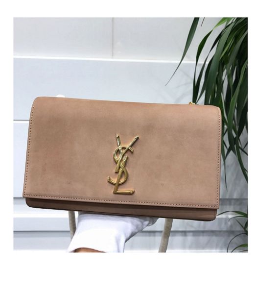 YSL Kate Apricot Original Scrub Leather Golden Metal Wallet On Chain