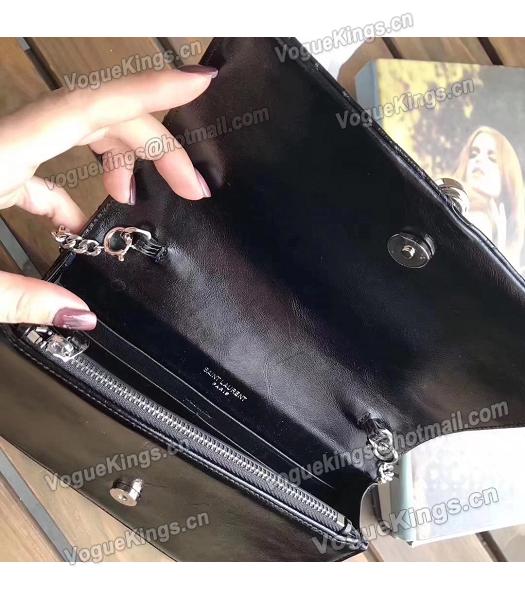 YSL Kate Black Matelasse Oil Wax Leather Tassel 19cm Silver Chains Bag-3