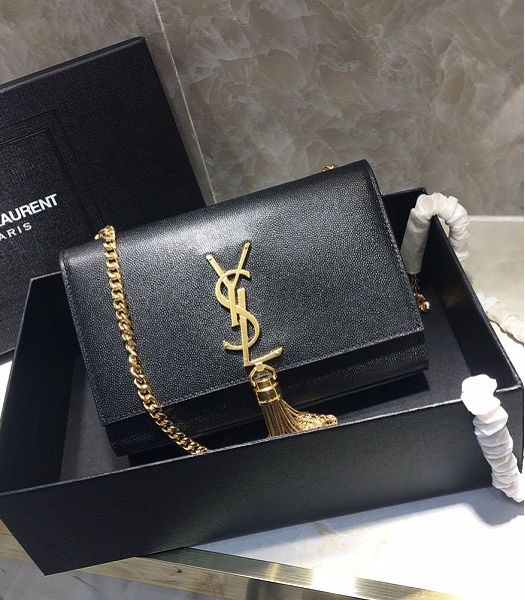 YSL Kate Black Original Caviar Leather Tassel Golden Chain 20cm Flap Bag