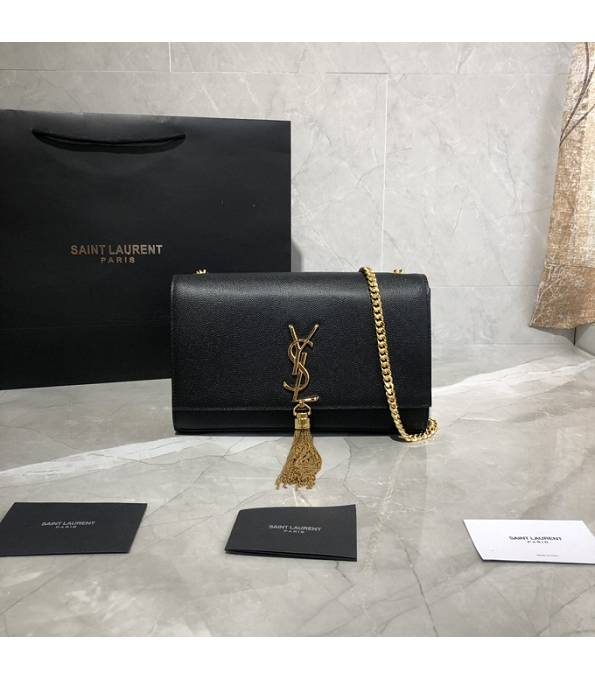 YSL Kate Black Original Caviar Veins Leather Golden Metal Tassel 24cm Medium Chain Bag