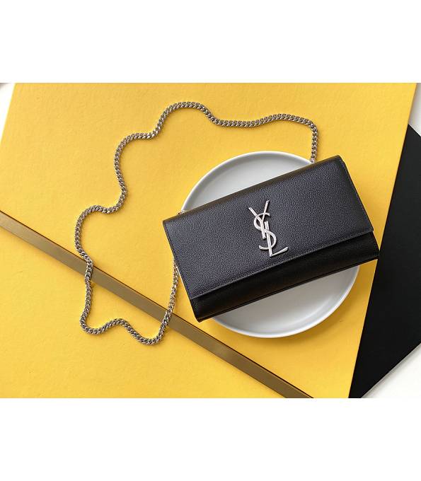 YSL Kate Black Original Caviar Veins Leather Silver Chain 24cm Flap Bag