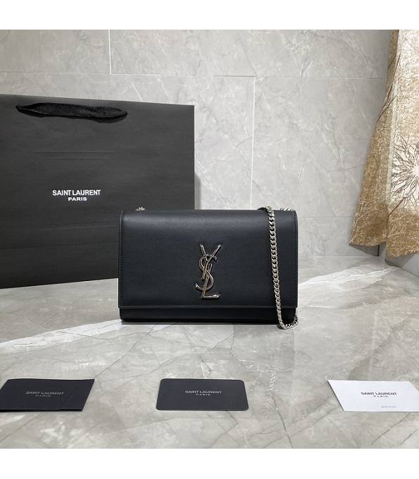 YSL Kate Black Original Plain Veins Leather Silver Metal Tassel 24cm Medium Chain Bag