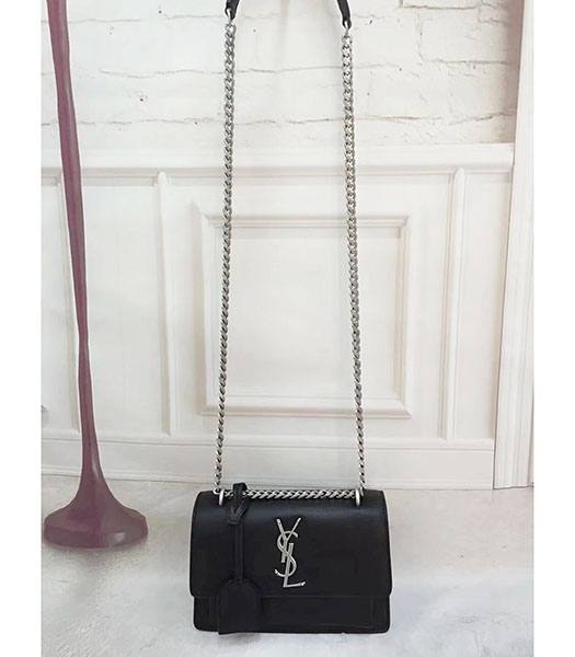 YSL Kate Black Upper Original Calfskin Leather Silver Chains 22cm Shoulder Bag