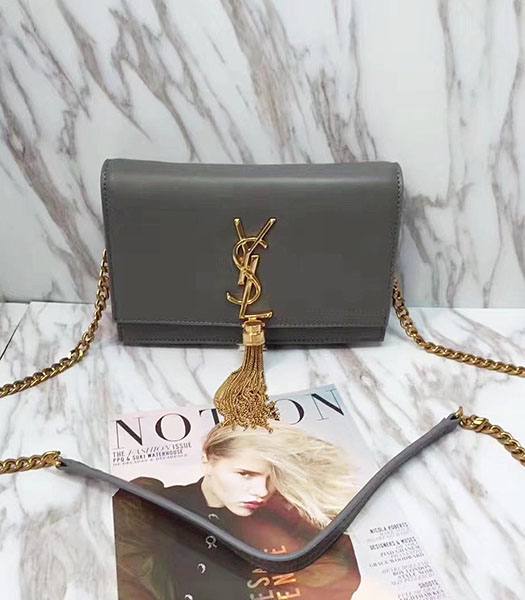 YSL Kate Grey Origianl Calfskin Leather Tassel Golden Chains 20cm Handbag