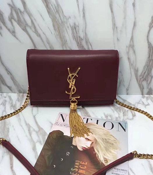 YSL Kate Jujube Origianl Calfskin Leather Tassel Golden Chains 20cm Handbag