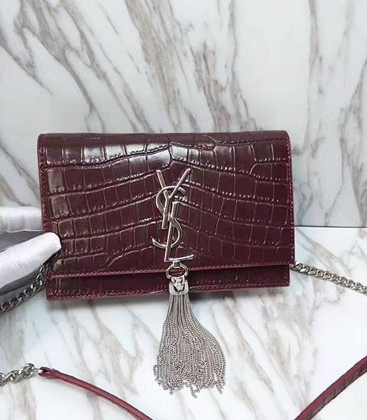 YSL Kate Jujube Origianl Croc Veins Calfskin Leather Tassel Golden Chains 20cm Handbag