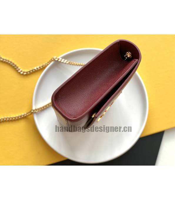 YSL Kate Wine Red Original Caviar Veins Leather Golden Chain 24cm Flap Bag-2